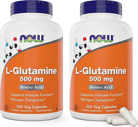 NOW Foods - Now L-Glutamine 500mg 300 Cápsulas Vegetais (Pacote com 2) – Suplemento Não-OGM – Vegan Lglutamina 500 mg Caps