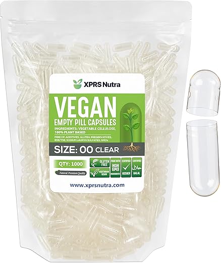 Cápsulas Veganas Tamanho 00 Vazias – 1000 Unidades Transparentes para Preenchimento DIY – Cápsulas Vegetarianas para Encher - XPRS Nutra