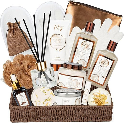 LILY ROY - Conjunto de Presente Spa de Banho 17 peças para Mulheres – Cesta de Presentes de Banho e Corpo para o Dia dos Pais e das Mães – Conjunto de Presente de Spa para Homens para o Natal – Presentes de Aniversário – Cuidados com a Pele – Banho Spa