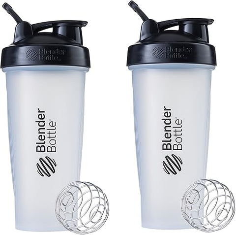 Classic Shaker Bottle 28-Ounce (2 Unidades) – Transparente/Preto | Ideal para Shake de Proteína e Pré-Treino | Marca BlenderBottle - BlenderBottle