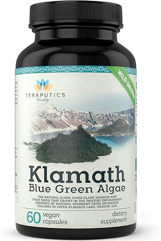Teraputics - Premium Alga Azul do Lago Klamath – Mais Poderosa que Suplementos de Spirulina e Chlorella | SuperAlimento Puro Rico em Clorofila, Fonte Orgânica do Lago Klamath, 500mg, 60 cápsulas