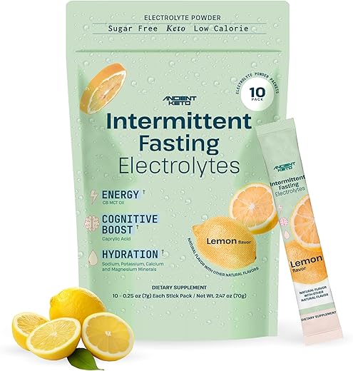 Ancient Keto - Pó de Eletrólitos para Jejum Intermitente | Keto Sem Açúcar | Cognição Aprimorada, Energia Sustentada, Hidratação Máxima | 10 Pacotes