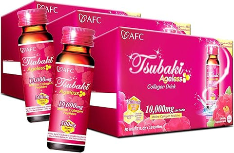 Japan Tsubaki – Bebida de Colágeno Ageless Beauty do Japão com 10.000mg de Peptídeos de Colágeno Marinho, 500mg de Geleia Real, Ácido Hialurônico e Vitaminas B - AFC