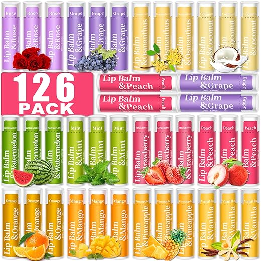 RBUGR - Conjunto de 12 Bálsamos Labiais Naturais, 126 Unidades – Hidratante Orgânico para Lábios Rachados – Presentes em Atacado para Festas e Meias