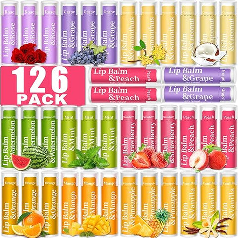 RBUGR - Conjunto de 12 Bálsamos Labiais Naturais, 126 Unidades – Hidratante Orgânico para Lábios Rachados – Presentes em Atacado para Festas e Meias