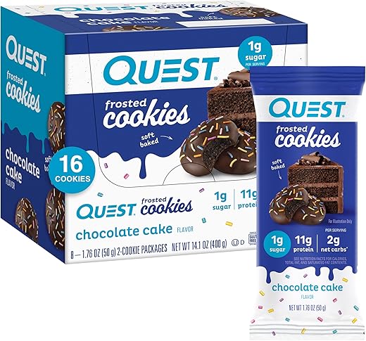 Frosted Cookies Twin Pack – Bolo de Chocolate, 1g Açúcar, 11g Proteína, 2g Carboidratos Líquidos, Sem Glúten, 16 Cookies - Quest Nutrition
