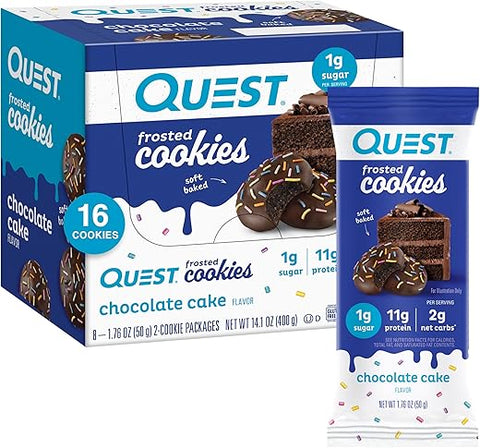 Frosted Cookies Twin Pack – Bolo de Chocolate, 1g Açúcar, 11g Proteína, 2g Carboidratos Líquidos, Sem Glúten, 16 Cookies - Quest Nutrition