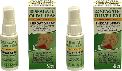 Seagate - Spray de Garganta de Folha de Oliveira Homeopático Seagate (Pack com 2) 30ml Framboesa-Hortelã – Marca