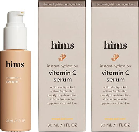 HIMS & HERS - Hims Serum Vitamina C para Homens – Ilumina Tom de Pele, Equilibra Complexão – Vitamina C, Altamente Concentrado, Leve, Fragrância Cítrica – Vegano, Cruelty-Free, Sem Parabenos – 2 Unidades