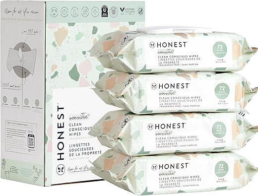 Toalhas Umedecidas Clean Conscious Sem Perfume | Mais de 99%% de Água, Compostáveis, à Base de Plantas | Hipoalergênicas para Pele Sensível, Verificadas pelo EWG | Geo Mood, 288 Unidades - The Honest Company