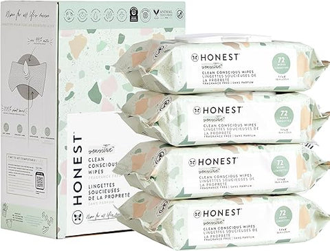 Toalhas Umedecidas Clean Conscious Sem Perfume | Mais de 99%% de Água, Compostáveis, à Base de Plantas | Hipoalergênicas para Pele Sensível, Verificadas pelo EWG | Geo Mood, 288 Unidades - The Honest Company
