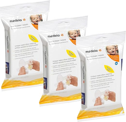 Quick Clean Lenços de Limpeza para Bomba de Amamentação e Acessórios, 72 Lenços em Embalagem Reselável, Limpeza Portátil Conveniente, Lenços Higiênicos Seguros para Limpar Cadeiras Altas, Mesas, Berços e - Medela