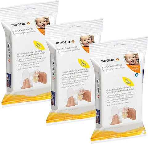 Quick Clean Lenços de Limpeza para Bomba de Amamentação e Acessórios, 72 Lenços em Embalagem Reselável, Limpeza Portátil Conveniente, Lenços Higiênicos Seguros para Limpar Cadeiras Altas, Mesas, Berços e - Medela