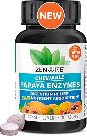 Enzimas Digestivas de Mamão com Bromelina para Saúde Digestiva e Alívio de Inchaço para Mulheres e Homens – Enzimas Mastigáveis para Digestão e Saúde Intestinal – 30 Unidades - Zenwise Health