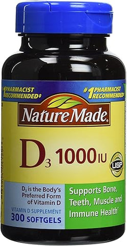 Vitamina D3 1000 UI, 300 Comprimidos – Aumente sua saúde com a marca líder em vitamina D - Nature Made