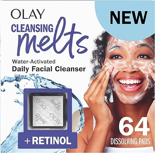 Cleansing Melts Retinol – Limpeza Facial, 64 un. (2 x 32 un.), Sabonete Facial Ativado por Água para Limpar, Tonificar e Refrescar - Olay