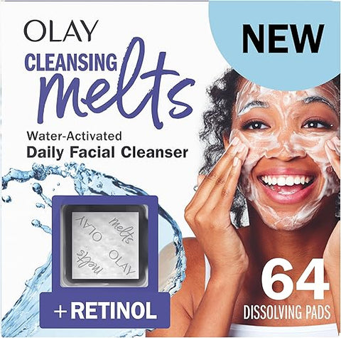 Cleansing Melts Retinol – Limpeza Facial, 64 un. (2 x 32 un.), Sabonete Facial Ativado por Água para Limpar, Tonificar e Refrescar - Olay