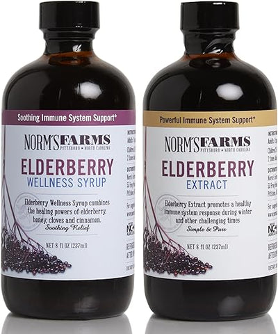 Norm's Farms - Norm’s Farms Xarope de Sabugueiro Preto e Extrato de Sabugueiro Preto – Suporte Natural ao Sistema Imunológico – 2 Recipientes de 240 ml