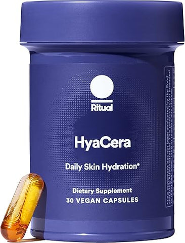 HyaCera – Suplemento para Suporte de Rugas com Hyabest e Ceratiq para Hidratação da Pele, Ácido Hialurônico, Glicolipídios, Ceramidas, Sem Glúten, Não Transgênico, Baunilha – Marca HyaCera - Ritual