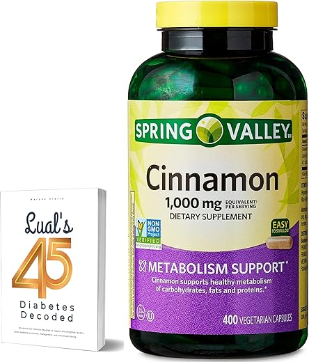 LUAL - Spring Valley Cápsulas Vegetarianas de Canela 1000mg | Suplemento Alimentar de Canela | 400 Cápsulas Vegetarianas | Pacote com Lual’s
