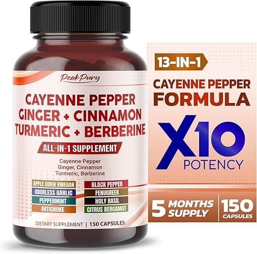 PEAKPURY - Cayenne Pepper 8000mg + Ginger 3000mg + Turmeric 2500mg + Berberine 2500mg – Suporte à Digestão e Saúde Intestinal – Fabricado nos EUA