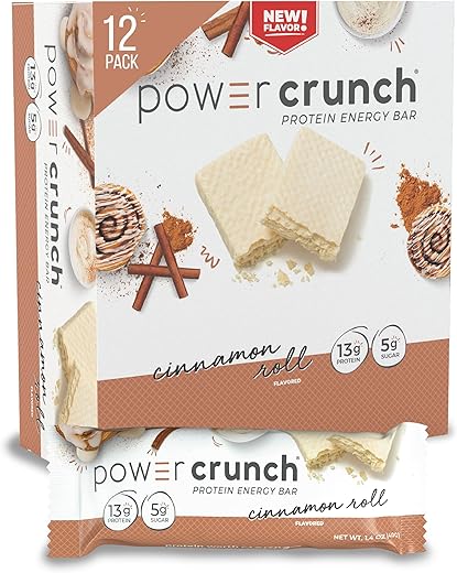 Barras de Wafer de Proteína, Snacks de Alta Proteína com Sabor Delicioso, Canela Roll, 40g (12 Unidades) - Power Crunch