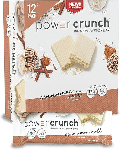 Barras de Wafer de Proteína, Snacks de Alta Proteína com Sabor Delicioso, Canela Roll, 40g (12 Unidades) - Power Crunch