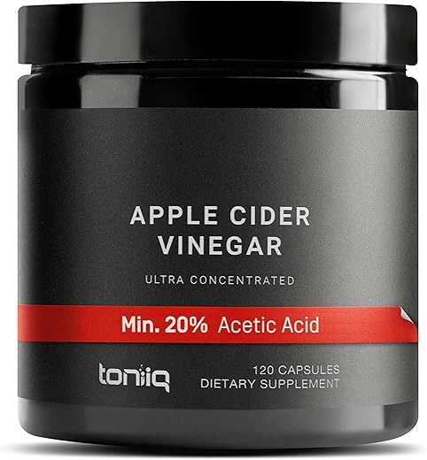 Cápsulas de Vinagre de Maçã Ultra Forte 20%% de Ácido Acético Não-OGM com Mãe – Fórmula de 2.010mg com Pimenta Caiena – 12x Potente – 120 Cápsulas - Toniiq