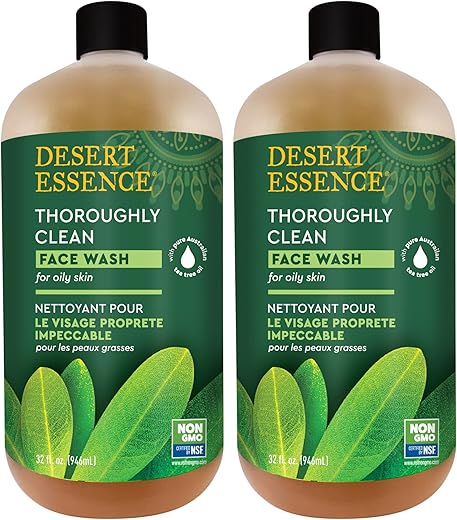 Thoroughly Clean Face Wash 32 Fl Oz – Pack of 2 – Óleo de Tea Tree – Para uma Pele Macia e Radiante – Limpeza Suave – Extratos de Goldenseal, Awapuhi  Desert Essence - Desert Essence