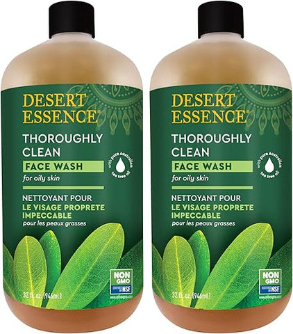 Thoroughly Clean Face Wash 32 Fl Oz – Pack of 2 – Óleo de Tea Tree – Para uma Pele Macia e Radiante – Limpeza Suave – Extratos de Goldenseal, Awapuhi  Desert Essence - Desert Essence