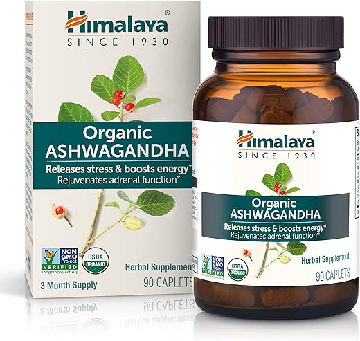 Ashwagandha Orgânico, Suplemento Herbal para Alívio do Estresse, Suporte Energético, Insônia Ocasional, Certificado Orgânico USDA, Não-OGM, Vegano, Livre de Glúten – 90 Dias de Fornecimento - Himalaya