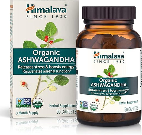 Ashwagandha Orgânico, Suplemento Herbal para Alívio do Estresse, Suporte Energético, Insônia Ocasional, Certificado Orgânico USDA, Não-OGM, Vegano, Livre de Glúten – 90 Dias de Fornecimento - Himalaya