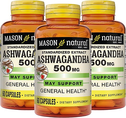 Ashwagandha 500 mg – Adaptógenos para Homens e Mulheres, Suplemento Herbal, 180 Dias de Fornecimento - MASON NATURAL