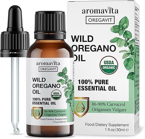 AROMAVITA - Óleo de Orégano Selvagem Oregavit – 100% Puro e Concentrado – 86-90% Carvacrol, Alta Potência, Suporte Imunológico – Suplemento Herbal à Base de Plantas – Vegano, Não Transgênico, Livre de Glúten – 30ml