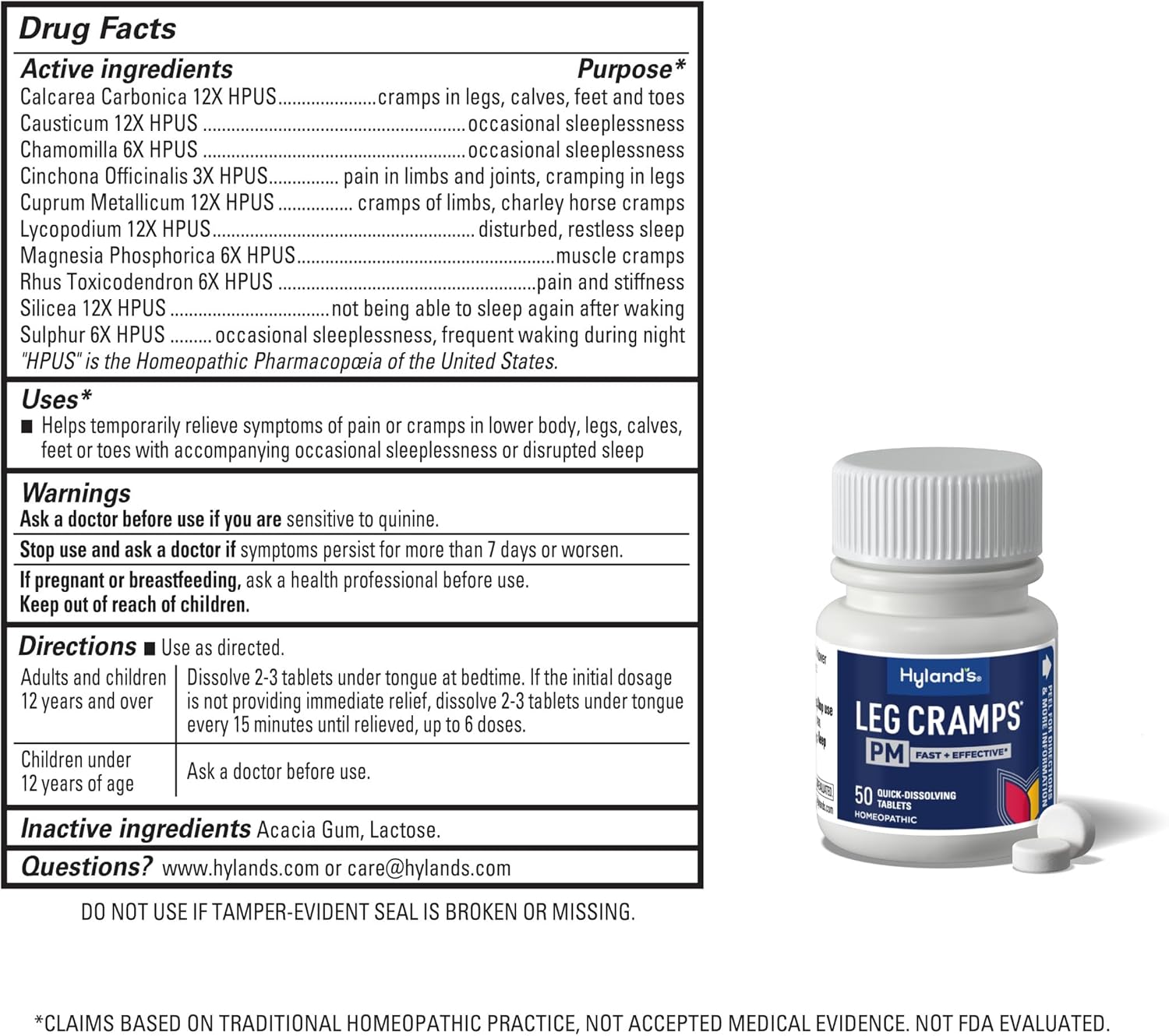 Hyland's Leg Cramps PM, Relief of Nighttime Leg, Calf, and Foot Cramps, 50 Quick-Dissolving Tablets