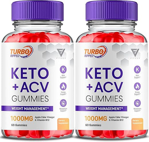 Fyvus - (2 Pacotes) Gomas Turbo Ripped Keto ACV, TurboRIpped Vinagre de Maçã Avançado Multivitamínico de Suporte Saudável, Turbo Rip Máxima Força Diária para Bem-Estar e Energia