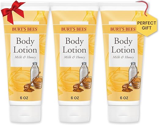 Burt's Bees - Burt’s Bees Presentes de Natal: Loção Corporal com Leite e Mel, Hidratante para Pele Normal a Seca, 98,6% de Origem Natural, 6 oz (177 ml)
