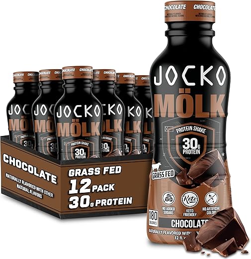 Jocko Fuel - Jocko Mölk 30g Shakes de Proteína Grass Fed – Bebidas Proteicas Sem Açúcar Adicionado KETO Friendly – Prontas para Beber 12 FL Oz (Embalagem com 12) Chocolate