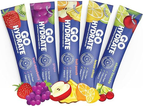 GoHydrate - Electrolyte Drink Mix – Pó Hidratante de Baixo Sódio, Sem Açúcar, Sabor Natural (Misturado, 30 Unidades)