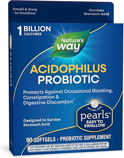 Nature's Way - Nature’s Way Acidophilus Probiotic Pearls – Equilíbrio Digestivo*, Combate a Prisão de Ventre e Inchaço*, 1 Bilhão de Culturas Vivas, 90 Cápsulas (Embalagem…)