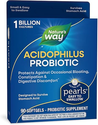 Nature's Way - Nature’s Way Acidophilus Probiotic Pearls – Equilíbrio Digestivo*, Combate a Prisão de Ventre e Inchaço*, 1 Bilhão de Culturas Vivas, 90 Cápsulas (Embalagem…)