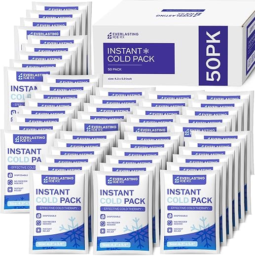 Everlasting Ice RX - 50 Pack – Pacotes de Gelo Instantâneo – Bolsas de Gelo Instantâneo para Lesões | Compressa de Gelo Descartável para Alívio da Dor, Inchaço, Inflamação, Entorses, Dor de Dente – Bolsa de Gelo para