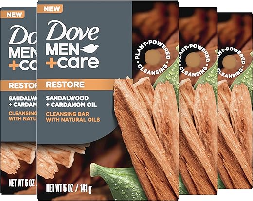 DOVE MEN + CARE - DOVE MEN CARE Sabonete em Barra 4 em 1 Óleo de Sândalo e Cardamomo 4 Barras para Rejuvenescer a Pele no Banho – Cabelo, Corpo, Rosto
