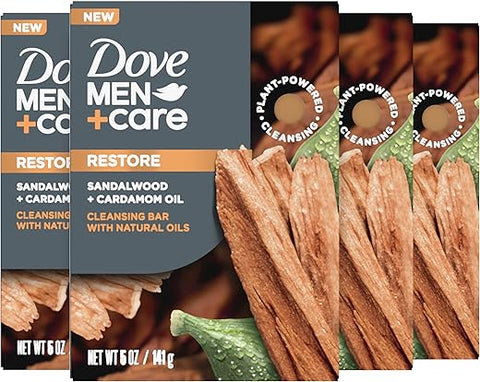 DOVE MEN + CARE - DOVE MEN CARE Sabonete em Barra 4 em 1 Óleo de Sândalo e Cardamomo 4 Barras para Rejuvenescer a Pele no Banho – Cabelo, Corpo, Rosto