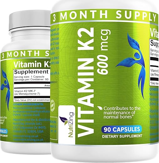 K2 Vitamina MK-7 – Alta Potência 600mcg – Suporte Ósseo - NutriZing