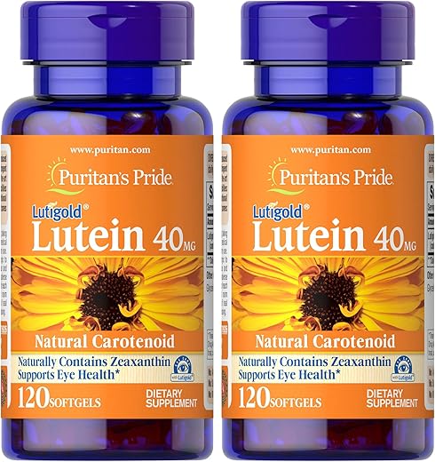 Puritan's Pride - Puritan’s Pride Luteína 40mg com Zeaxantina, Suporte para a Saúde dos Olhos, 120 Comprimidos (Pacote com 2)