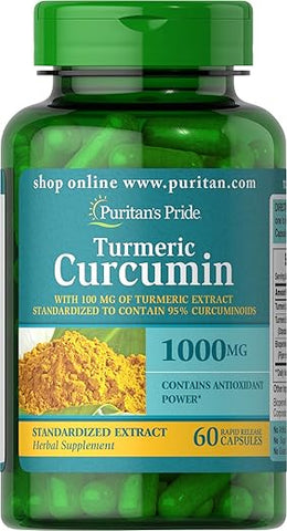 Puritan's Pride - Puritan’s Pride Cápsulas de Cúrcuma Curcumina 1000 Mg com Bioperina, 60 Unidades