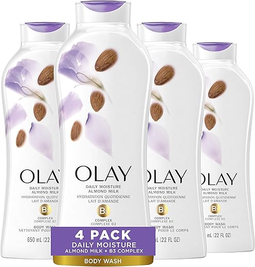 Body Wash para Mulheres, Hidratação Diária com Leite de Amêndoa, 22 oz (4 Unidades) - Olay