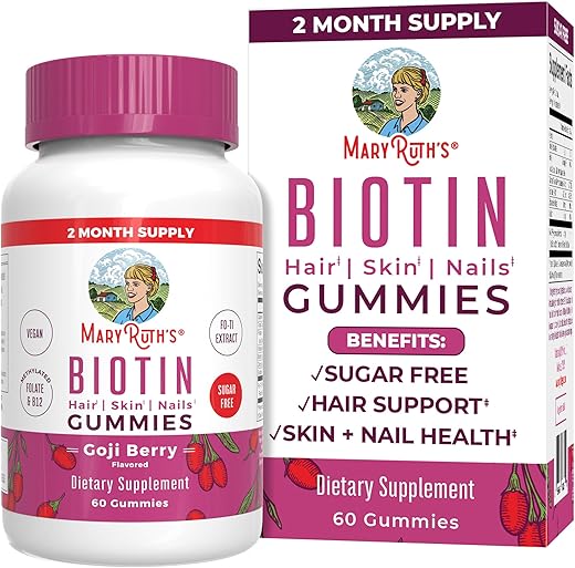 Biotina | Sem Açúcar | 2 Meses de Fornecimento | Gomas de Biotina | Vitaminas de Biotina para Cabelo e Pele - MaryRuth Organics