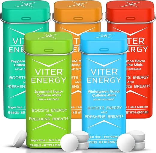 Menta Energética 40mg Cafeína, Sem Açúcar, Vitaminas B, Vegana - Viter Energy